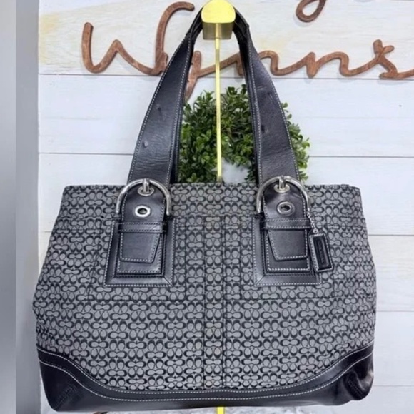 Coach SoHo Signature Micro C Black and Gray Satchel Tote - Picture 1 of 14